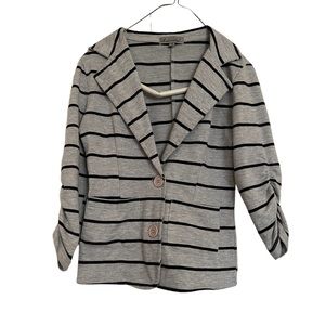 1Mod Modele Two Button Striped Jacket with Ruched Sleeves M JuniorGrey an…